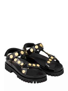 Sandro Black Patent strappy Sandals satia size 40 gold studded nwb